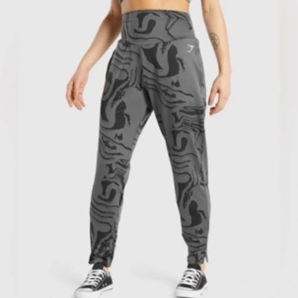 Gymshark GS Power Bottoms High-Rise Pants Black Gray Swirl Women's Medium M